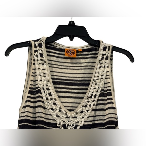 Women’s Tory Burch Brylyn Stripped Beaded Logo Tank Top: Size Large - Picture 3 of 8